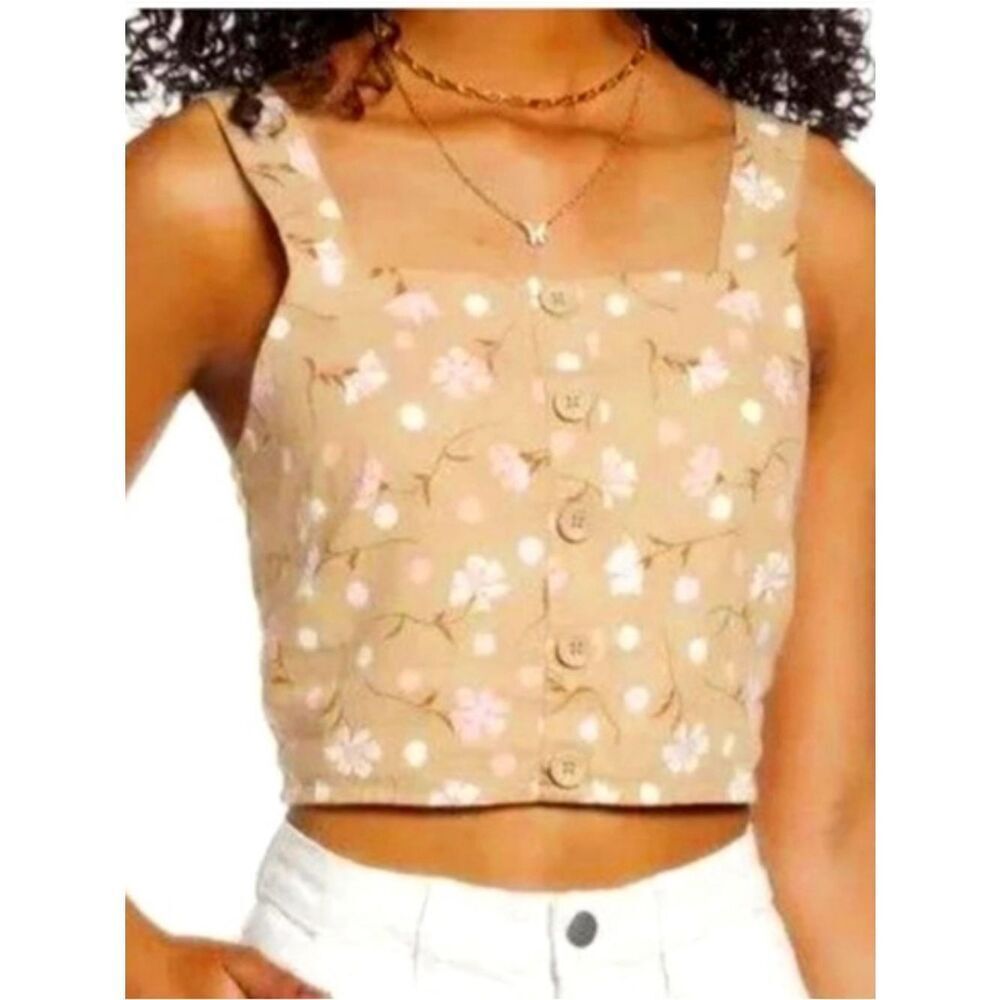NWT BP Khaki Pink Floral Square neck Crop top XL
